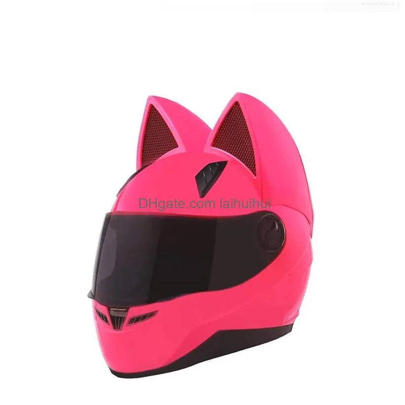 nitrinos brand motorcycle helmet full face with cat ears four season pink color