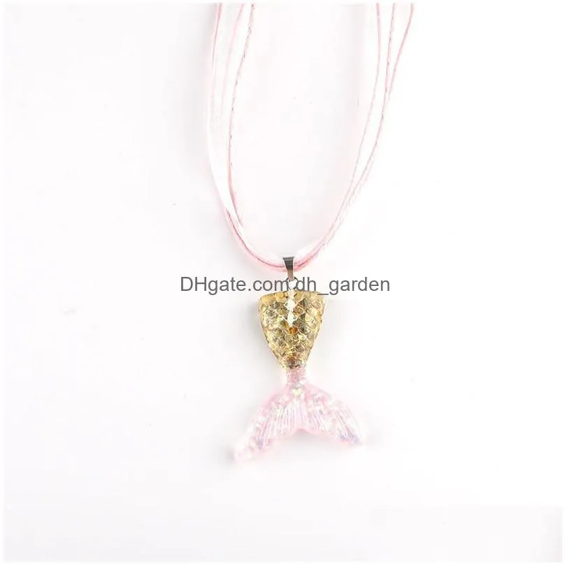 mermaid tail pendant boho necklace for women fashion jewelry colorful wax rope yarn fishscale gradient fishtail necklacez