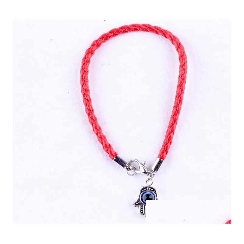 Chain 100Pcs Red Leatheroid Braided String Kabh Evil Eye Hamsa Hand Charms Bracelets Men And Women Leather Lucky Bracelet Wy Dhgarden Dh9Zc