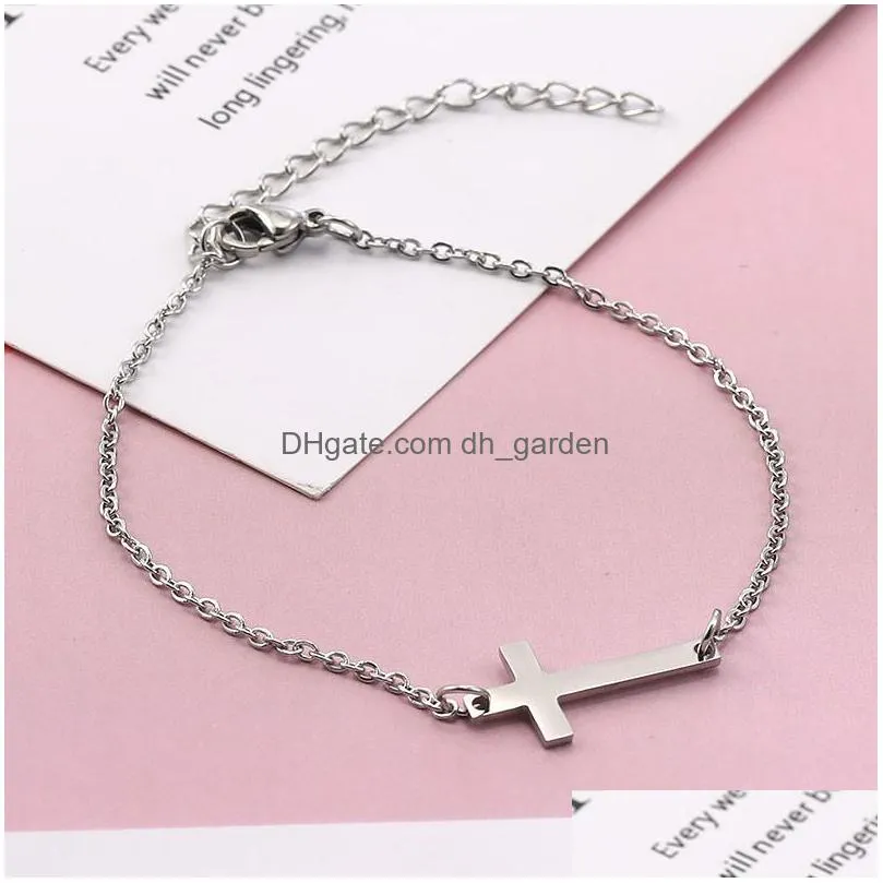 crucifix jesus christian horizontal sideways cross bracelets gold silver color stainless steel bracelet for women men charm jewelry