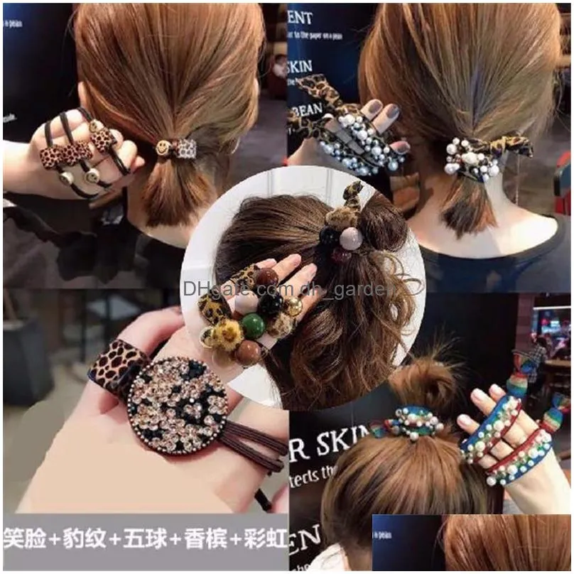 korean women girls leopard animal print elastic hair bands geometry double rubber headband hairband accessories whlolesalez