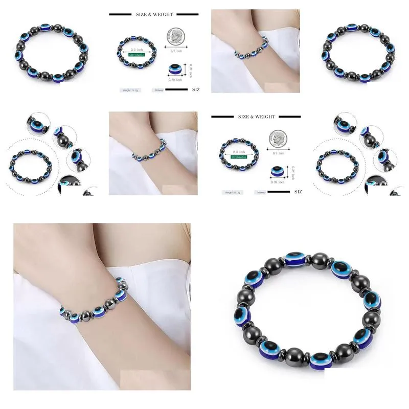 Beaded Energy Magnetic Hematite Blue Evil Eye Beaded Strands Bracelet Women Power Healthy Black Gallstone Chains Bangle For Dhgarden Dhtlg