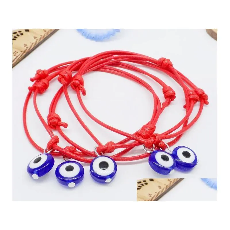 Charm Bracelets Ship 100Pcs Hamsa String Evil Eye Lucky Red Wax Cord Adjustable Bracelet Drop Delivery Jewelry Bracelets Dhgarden Dhofm