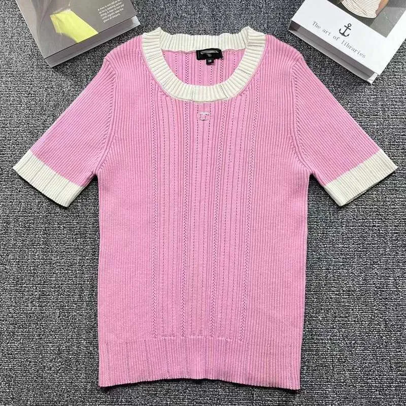 Women's T-Shirt Summer Little Fragrance Style Celebrity Slim Fit Round Neck Knitted Short Sleeves Advanced Design Sense Top for Women QV9R