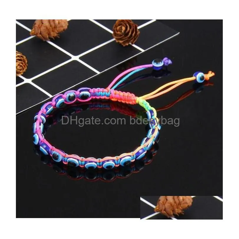 Beaded Handmade Beaded Strands Bracelets Turkey Blue Evil Eye Charm Bracelet For Women Braided String Rope Fatima Beads Chain Bangle D Dhe1H