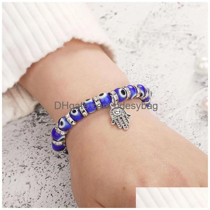 Beaded Hand Evil Blue Eye Charms Strand Bracelets Bangles Beads Turkish Pseras For Women Jewelry Wholesale Drop Delivery Jewelry Brace Dhvfe