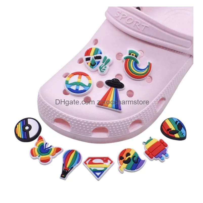 fast delivery croc charms rainbow colorful sandals pvc shoe charms shoecharm buckles decoration accessories plastic ornaments