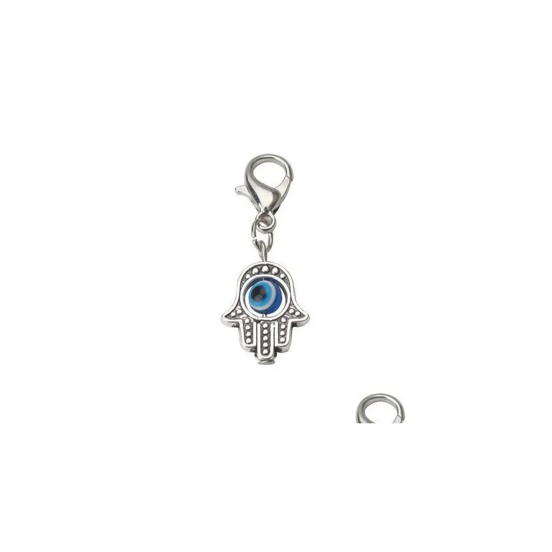 Charms 100Pcs Hamsa Hand Blue Evil Eye Kabh Luck Charms Lobster Clasp Dangle For Jewelry Making Findings Drop Delivery Jewel Dhgarden Dh6Mk