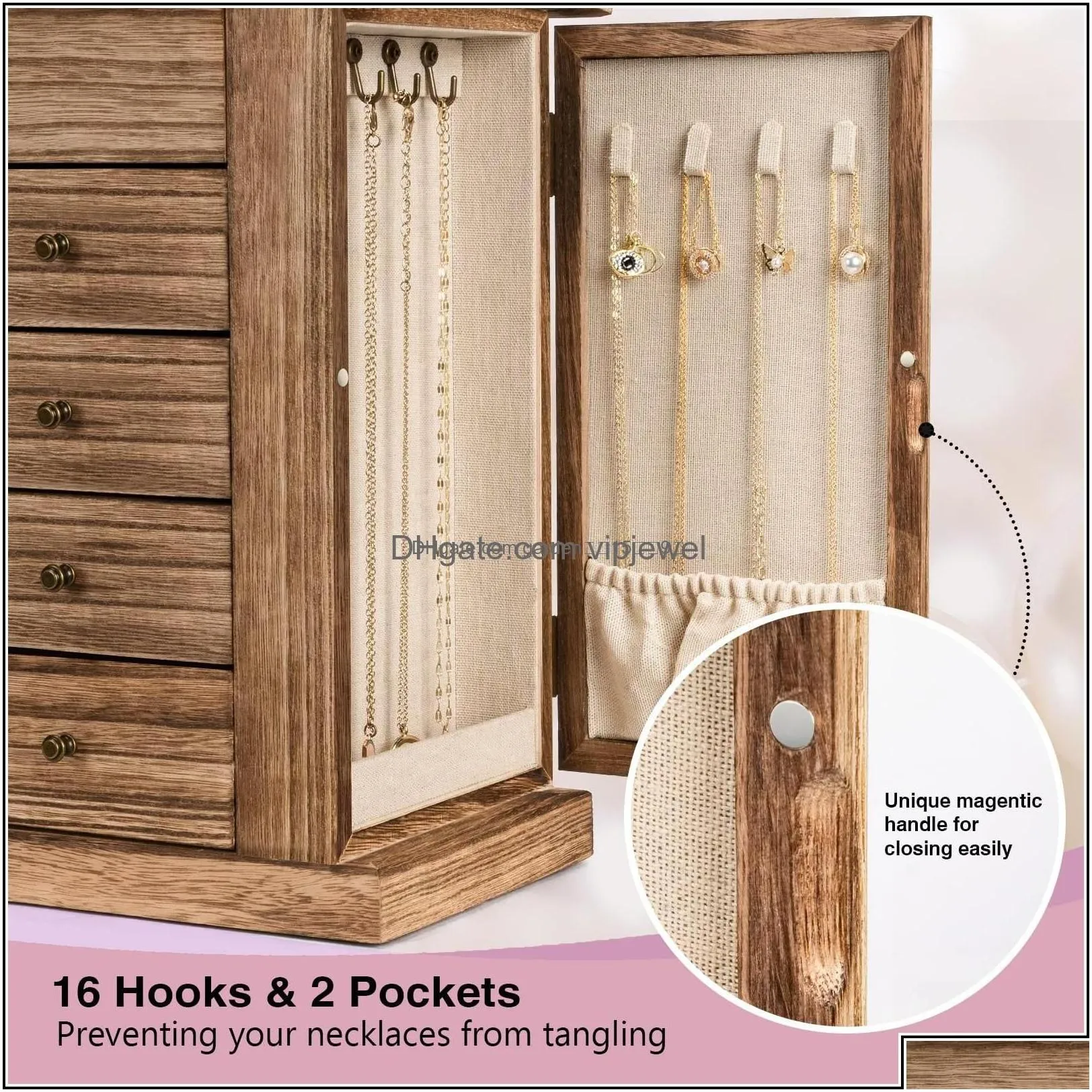 boxes jewelry boxes emfogo box for women 5 layer large wood organizers necklaces earrings rings bracelets rustic organizer 27x16x32cm