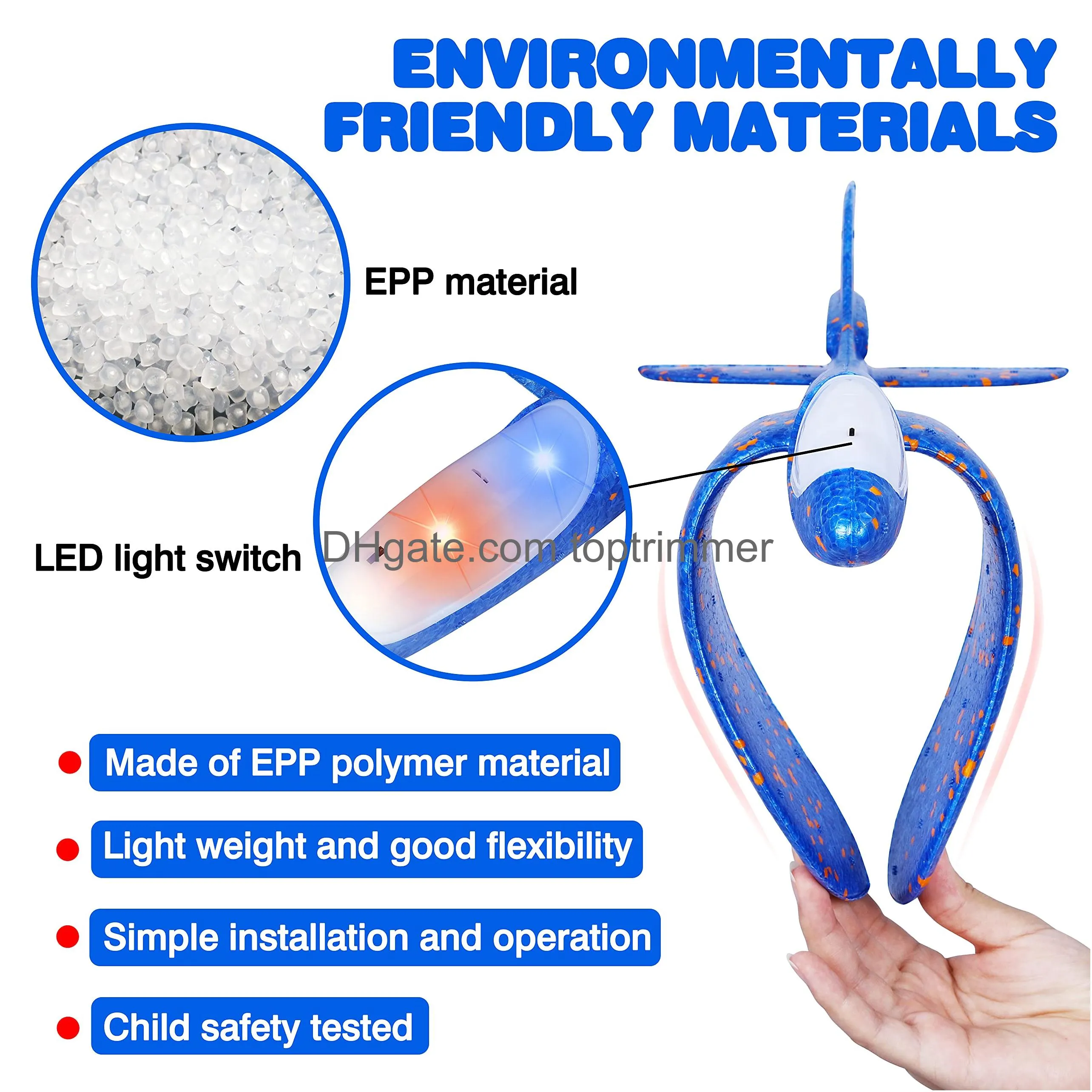 ijo led light airplane toys17.5 large throwing foam plane2 flight modes glider planeoutdoor flying toys for kidsflying toys gift for boys girls 3 4 5 6 7 8 9 years old