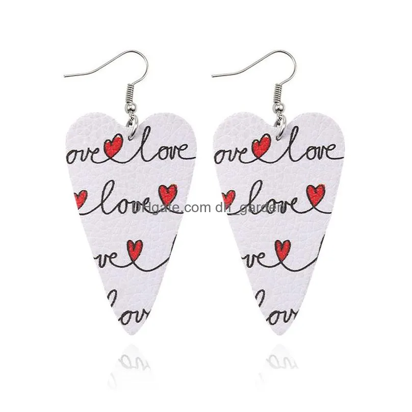 christmas pu leather earrings for women earrings fashion red heart hollow printing oval dangle earring jewelry gift 