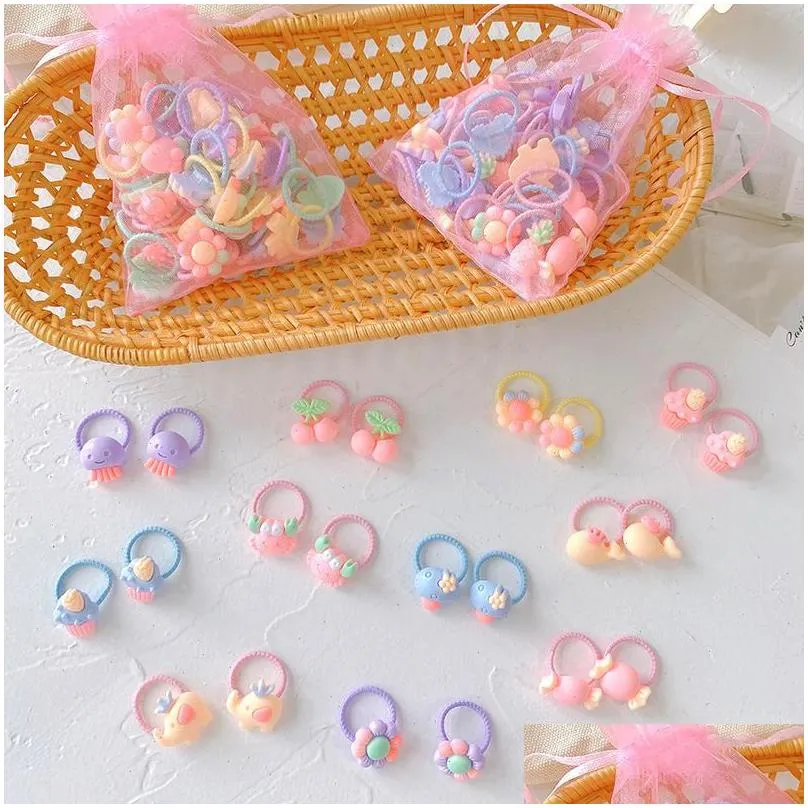 Hair Accessories 10 40Pcs Lot Baby Hair Accessories Cute Cartoon Girl Elastic Ropes Ties Girls Ponytail Holder Headband Drop Delivery Dhkcv