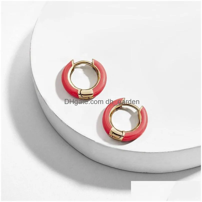 2020 colorful drip oil hoop earrings popular enameled cooper mini circle statement earrings for women ear cuffs fashion jewelryz