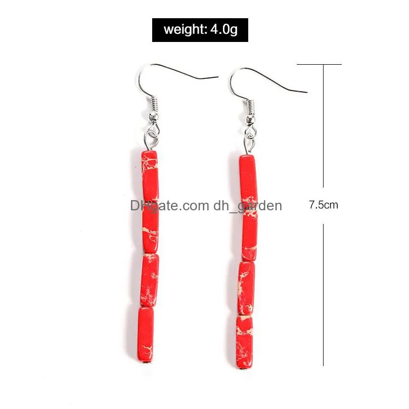 new arrival colorful square natural stone dangle earring for women girls silver hook earring fashion simple jewelry gift y