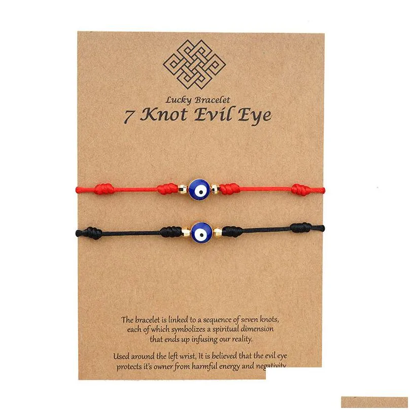 Charm Bracelets 7 Knots Blue Evil Eye Bracelet Paper Card Adjustable Lucky Red String Bracelets Couple Jewelry Friendship 2P Dhgarden Dh1Hr