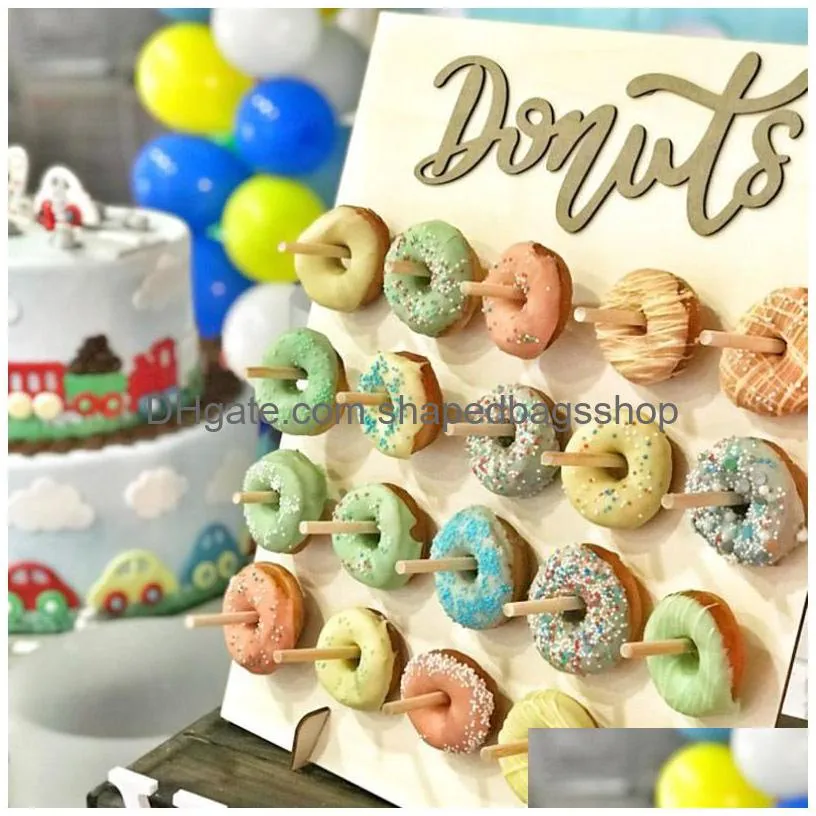 Christmas Decorations Joy-Enlife Wodden Donut Wall Holder Donuts Decoration Party Decor Supplies Baby Shower Decorations Support 20112 Dh3Bt