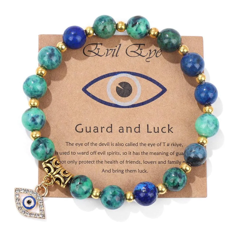 Charm Bracelets Lucky Turkish Blue Evil Eye Card 8Mm Fluorite Sodalite Stone Beads Handmade Elasticity Bracelet For Men Wome Dhgarden Dhfak