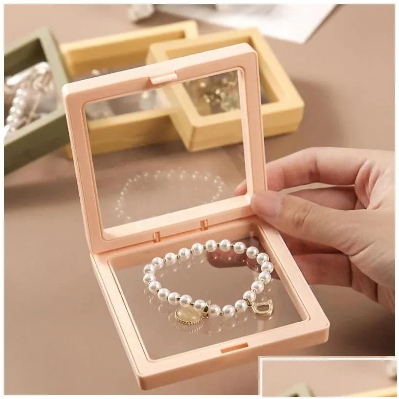 Jewelry Boxes Pe Film Jewelry Storage Box 3D Transparent Floating Ring Case Earring Necklace Display Holder Dustproof Exhibition Orn