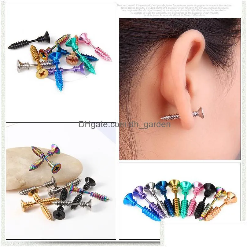 50pcs/lot punk men women stud earring anti allergic stainless steel body piercing whole screw stud earrings funny jewelry
