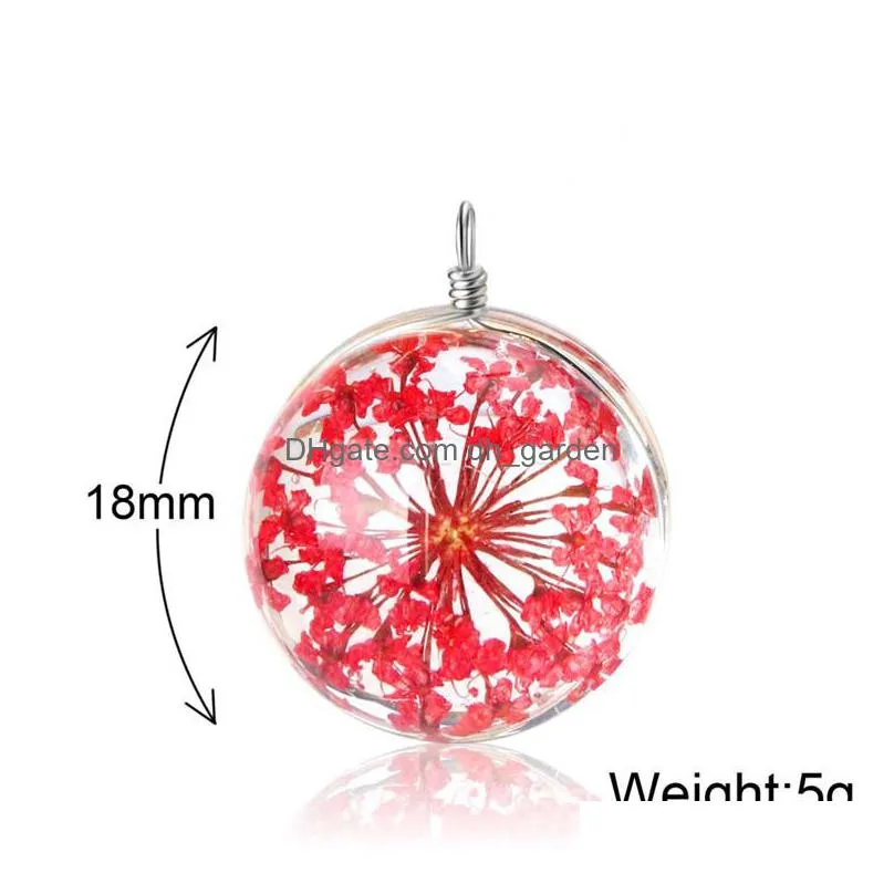 trendy handmade dried flowers pendant silver charm for necklace diy highgrade colorful glass hoop pendant accessories jewelry