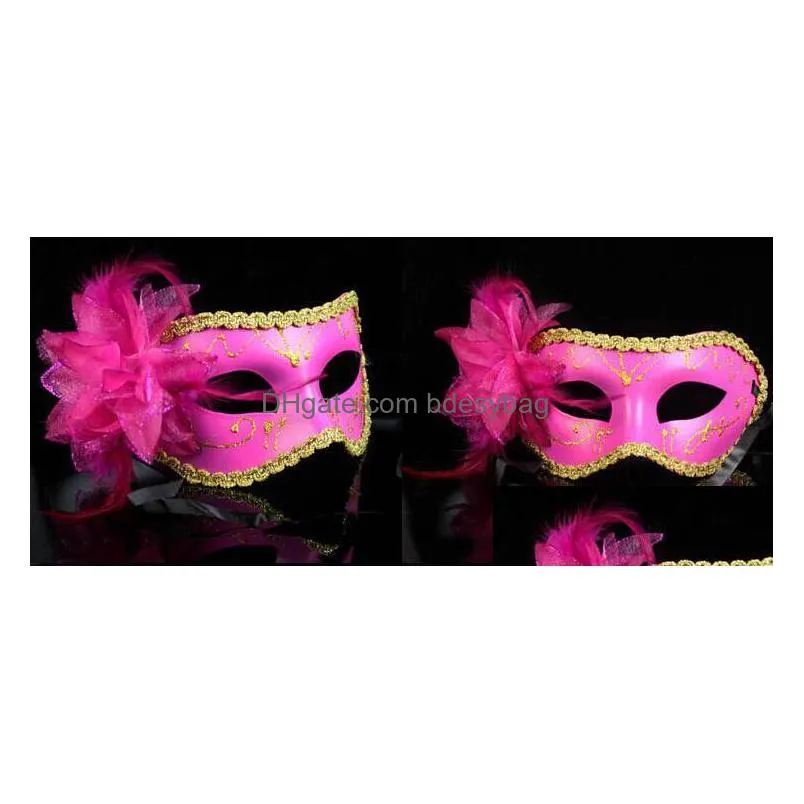 wholesale hot women y hallowmas venetian mask masquerade masks with flower feather mask dance party mask