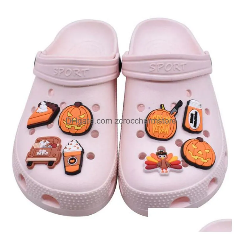 wholesale hallowmas pvc shoe charms decorations skull pumpkin halloween croc charms for kids gifts