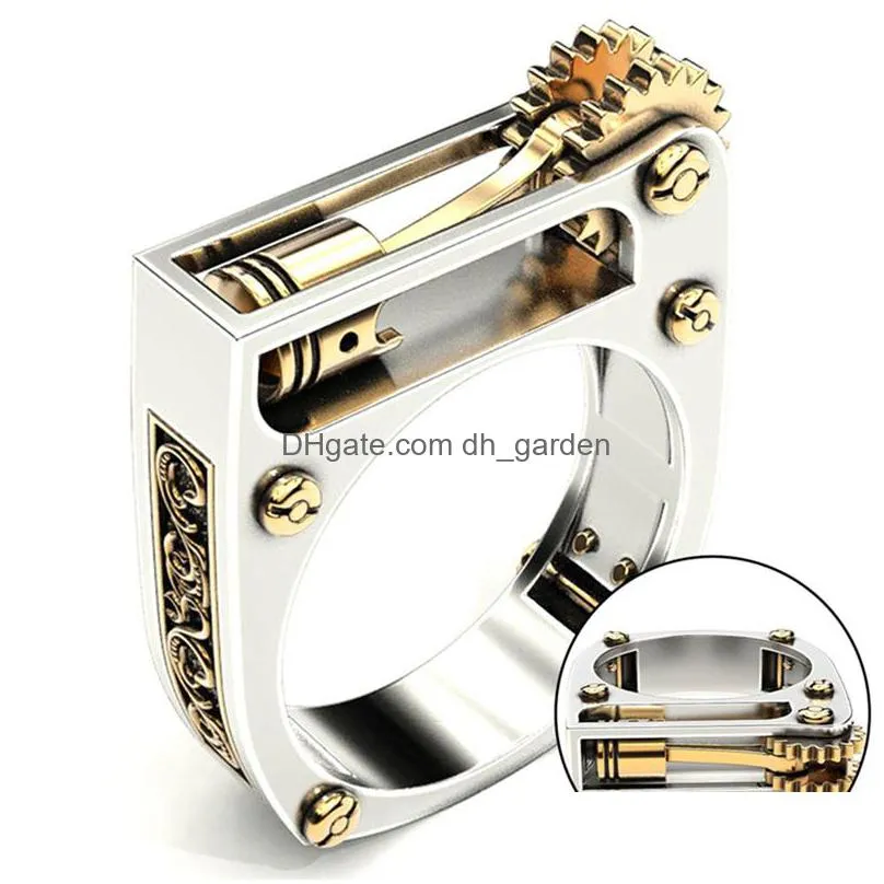 personality fashion hip hop geometric mechanical gear wheel ring for women men silver color punk wedding band finger ring modern