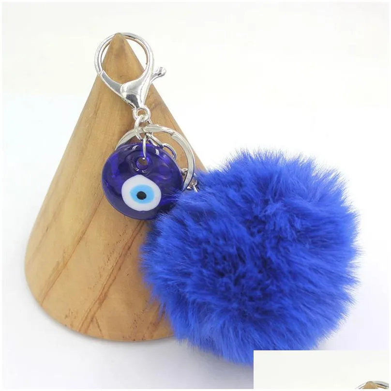 Key Rings Wholesale Lucky Cremaic Evil Eye Hamsa Hand Key Rings Keychain Soft Pom Handbag Charms Accessories Purse Keychains Dhgarden Dhhsv