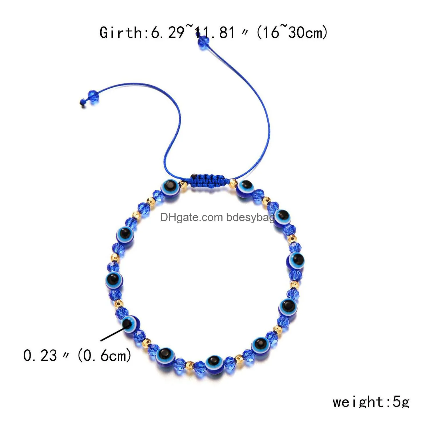 Beaded Fashion Rainbow Crystal Beads Evil Blue Eye Strands Bracelet For Couple Men Women Adjust Rope Luck Friends Hand Braid Jewelry D Dhvg1