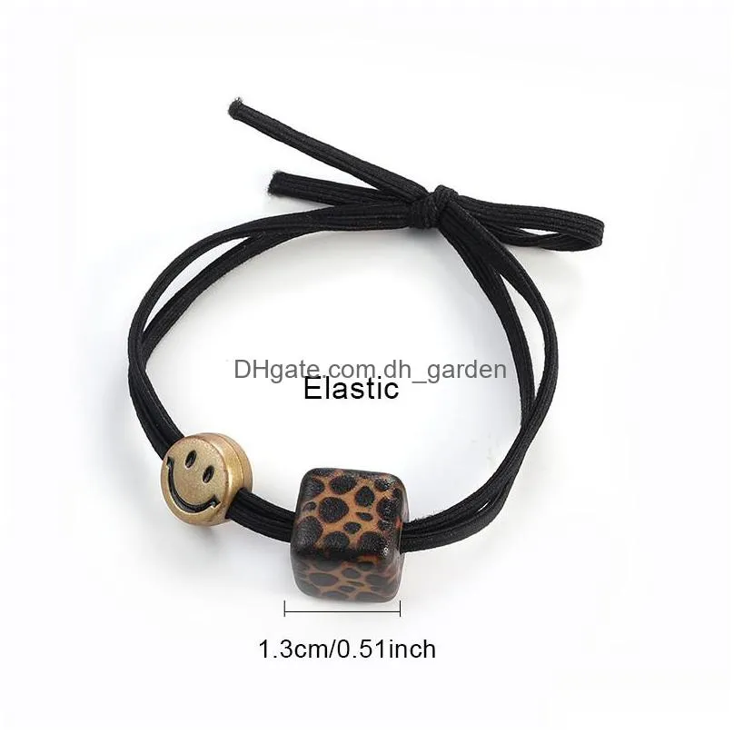 korean women girls leopard animal print elastic hair bands geometry double rubber headband hairband accessories whlolesalez