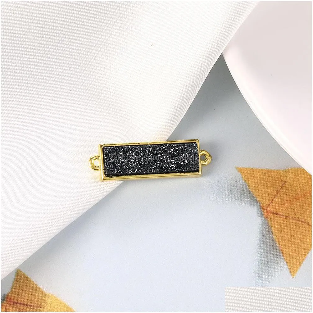 wholesale rectangle drusy druzy resin good quality pendant gold crystal for bangle bracelet necklace diy making jwerly for womeny