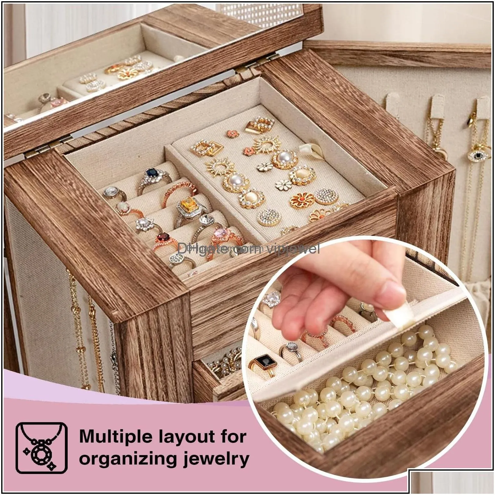 boxes jewelry boxes emfogo box for women 5 layer large wood organizers necklaces earrings rings bracelets rustic organizer 27x16x32cm