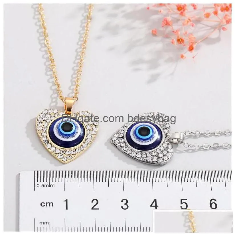 Pendant Necklaces Pendant Necklaces Colorf Turkish Crystal Evil Blue Eyes Necklace Gold Sier Color 14Mm Geometric Circar Coin Clavicle Dh4Gb