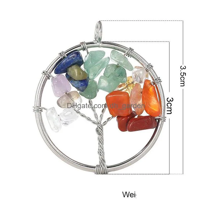 7 chakra stone tree of life handmade wire wrapped pendants for fashion colorful charm jewelry accessories wholesalez