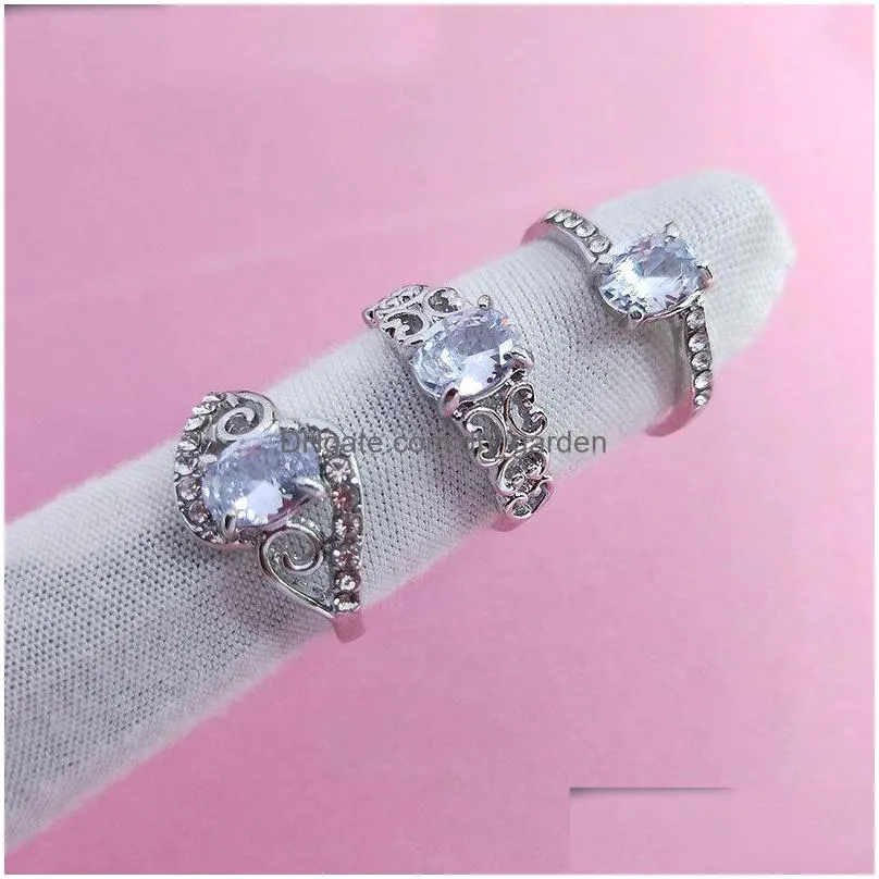 fashion female finger with side stones rings sterling silver flower heart arrow micro pave zircon rings for women love wedding jewelry