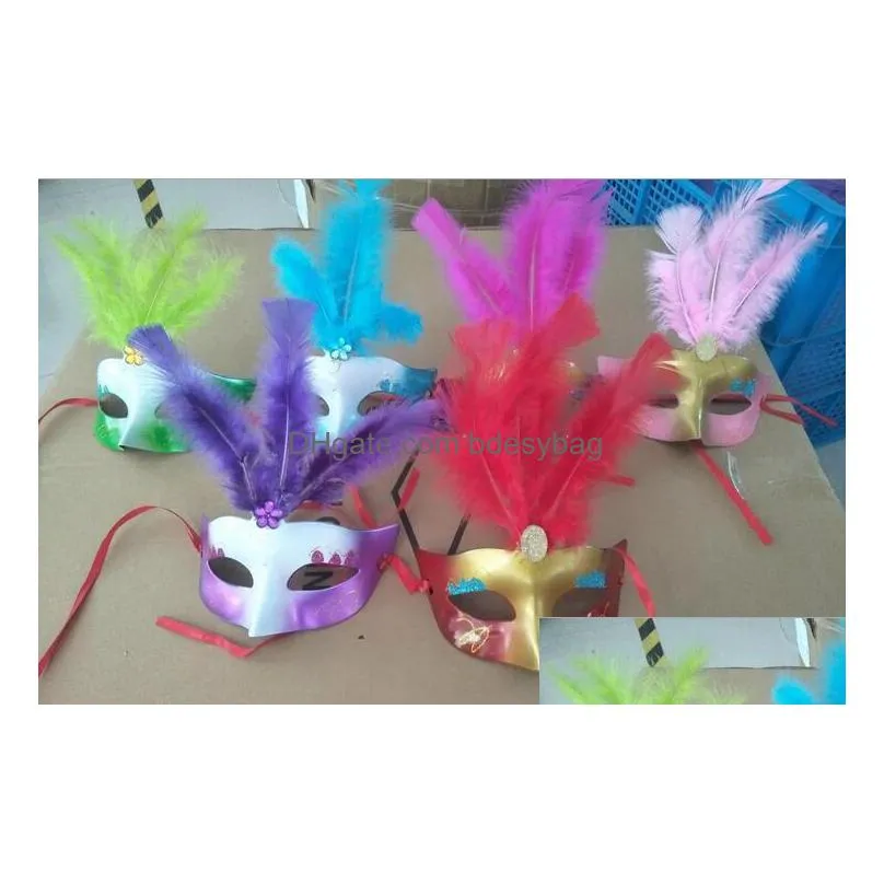 lovely feather rhinestone mask venetian masquerade party gift christmas decoration wedding favor novelty 20pcs/lot