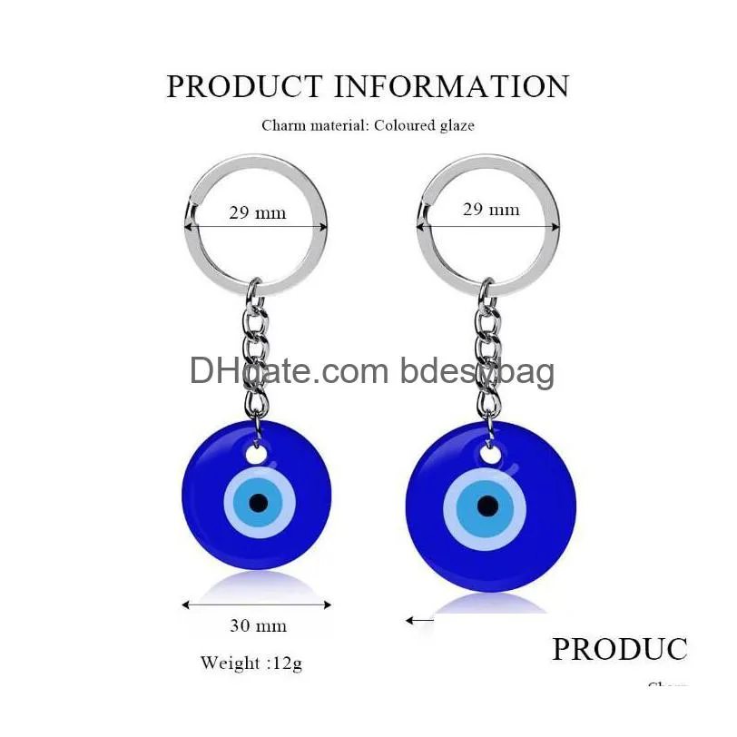 Key Rings Turkish Blue Evil Eye Key Rings Keychain Charms Pendants Crafting Glass With Keyring Hanging Ornament Jewelry Accessories Am Dhz8I