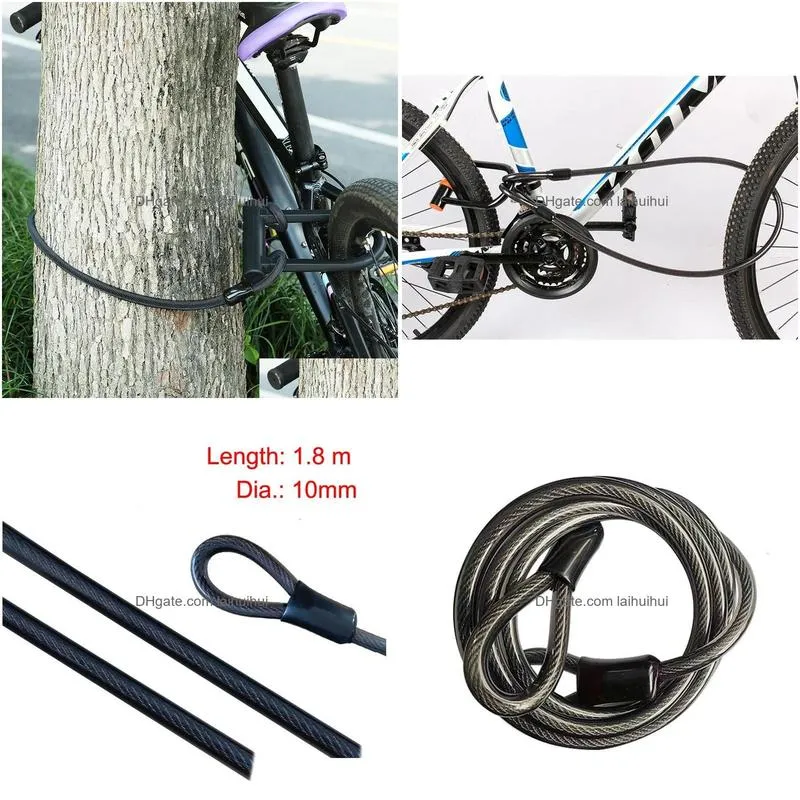 bike locks 1.8m bike cable lock mtb road bicycle security anti-theft steel wire rope cable for u-lock padlock motorcycle electric scooter