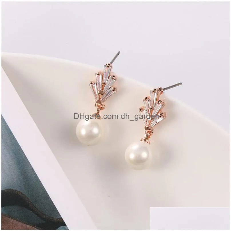 new brand silver/gold/rose gold cubic zircon bridal engagement pearl pendant cz stud earrings for women wedding jewelry giftz