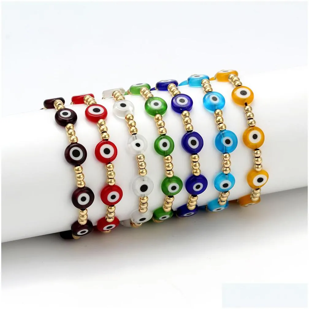 Charm Bracelets Lucky Eye Glass Beaded Bracelet Colorf Evil Charm Gold Sier Color Chain For Women Female Jewelry Drop Delive Dhgarden Dhwjk