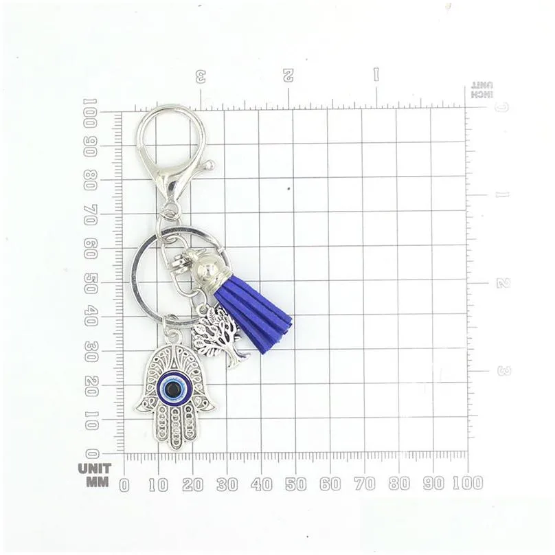 Key Rings Wholesale Tassel Keyrings Tree Of Life Hamsa Hand Lucky Evil Eye Keychain Women Handbag Key Ring Holder Bag Pendan Dhgarden Dhigy