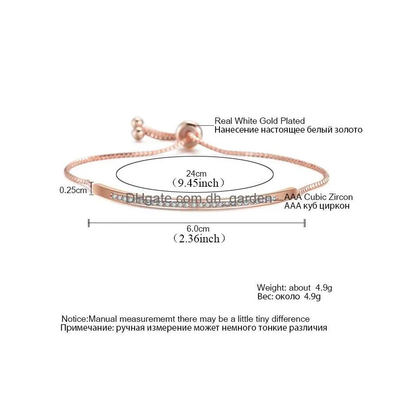 new fahion sigal cubic zirconia slider bangle bracelets cz crystal adjustable rose gold chain wedding party jewelry gifts for womeny