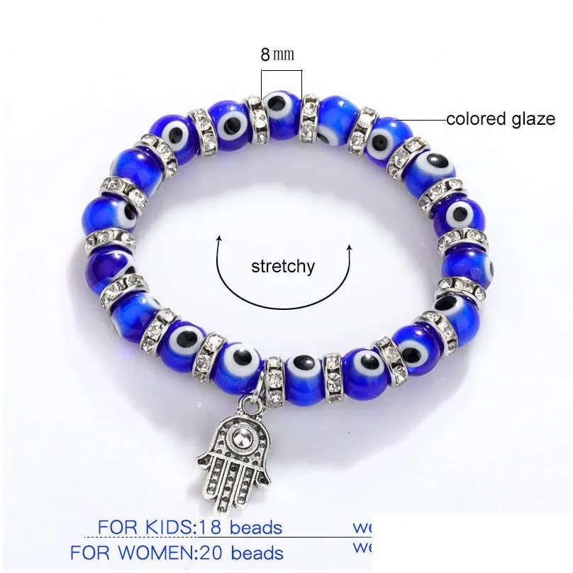 fatima hamsa hand evil blue eye charms strand bracelets bangles beads turkish pulseras for women jewelry wholesale