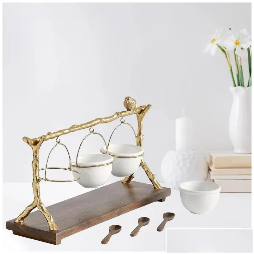 dishes plates gold oak branch snack bowl stand christmas candy decoration display home party specialty rack drop delivery garden k