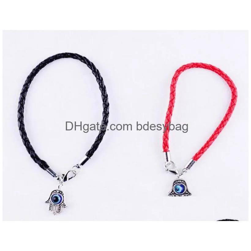 Chain 100Pcs Red Leatheroid Braided String Kabh Evil Eye Hamsa Hand Charms Bracelets Men And Women Leather Lucky Bracelet Wy1420 Drop Dhsnp