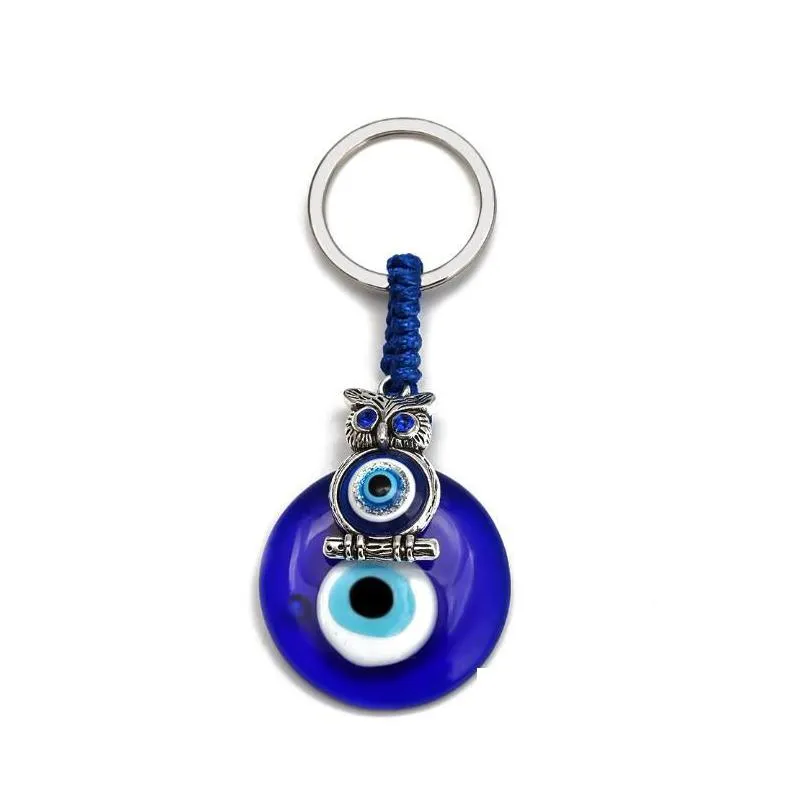 Key Rings Animal Butterfy Turtle Owl Palm Evil Eyes Key Rings Keychain Metal Keyring Glass Lucky Blue Eye Pendant Ornament K Dhgarden Dh45N