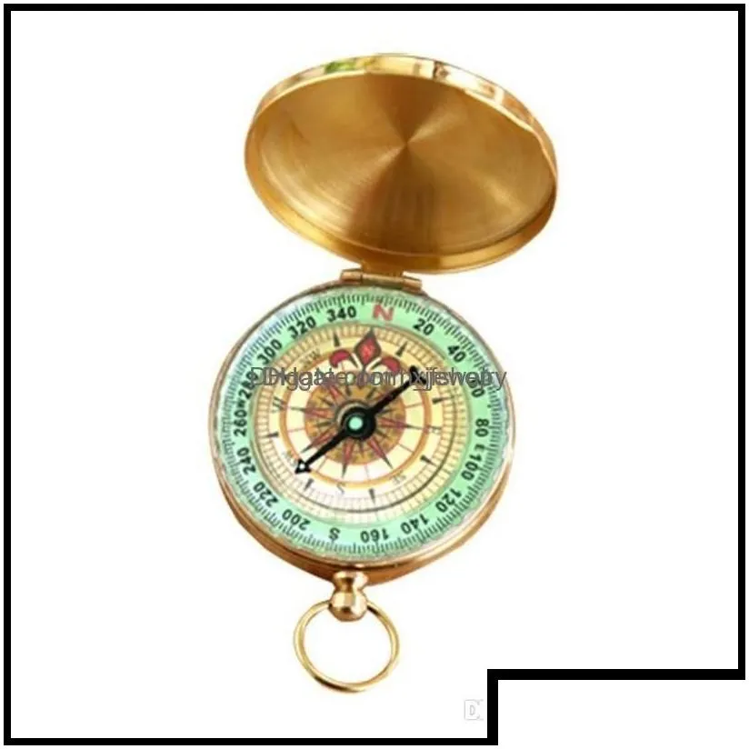 Outdoor Gadgets Hiking And Cam Sports Outdoors Compasses Portable Brass Pocket Golden Mtifunction Fluorescence Xjfshop Ot3Gn