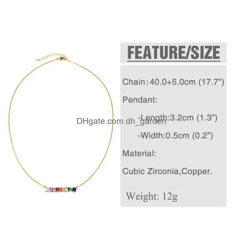 high quality cz rainbow necklace bracelet for woman colorful crystal pendant necklace fashion gold silve long chain charm wedding