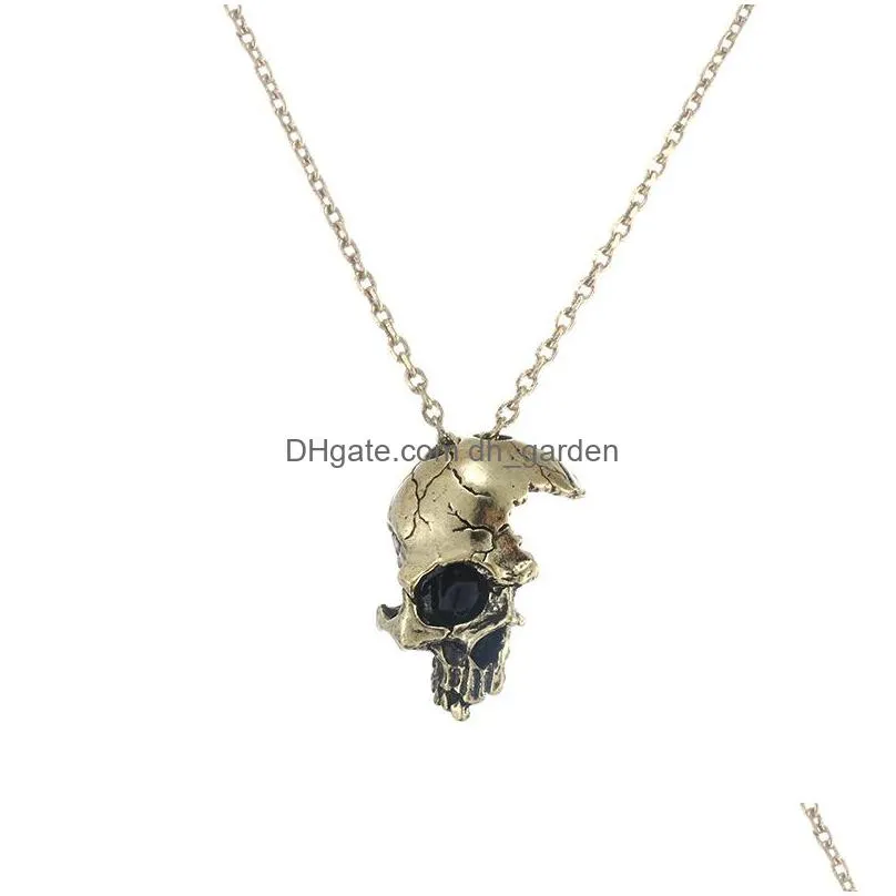 popular retro skull necklace male personality half face skull pendant dark gothic jewelry punk style necklace