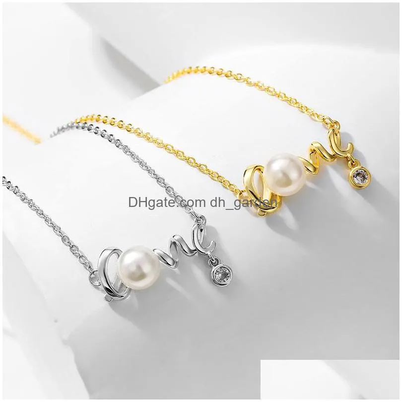 50pcs/dozen love shape pearl crystal zircon necklace trendy female luxury dangle pearl necklace jewelry for women wedding gift